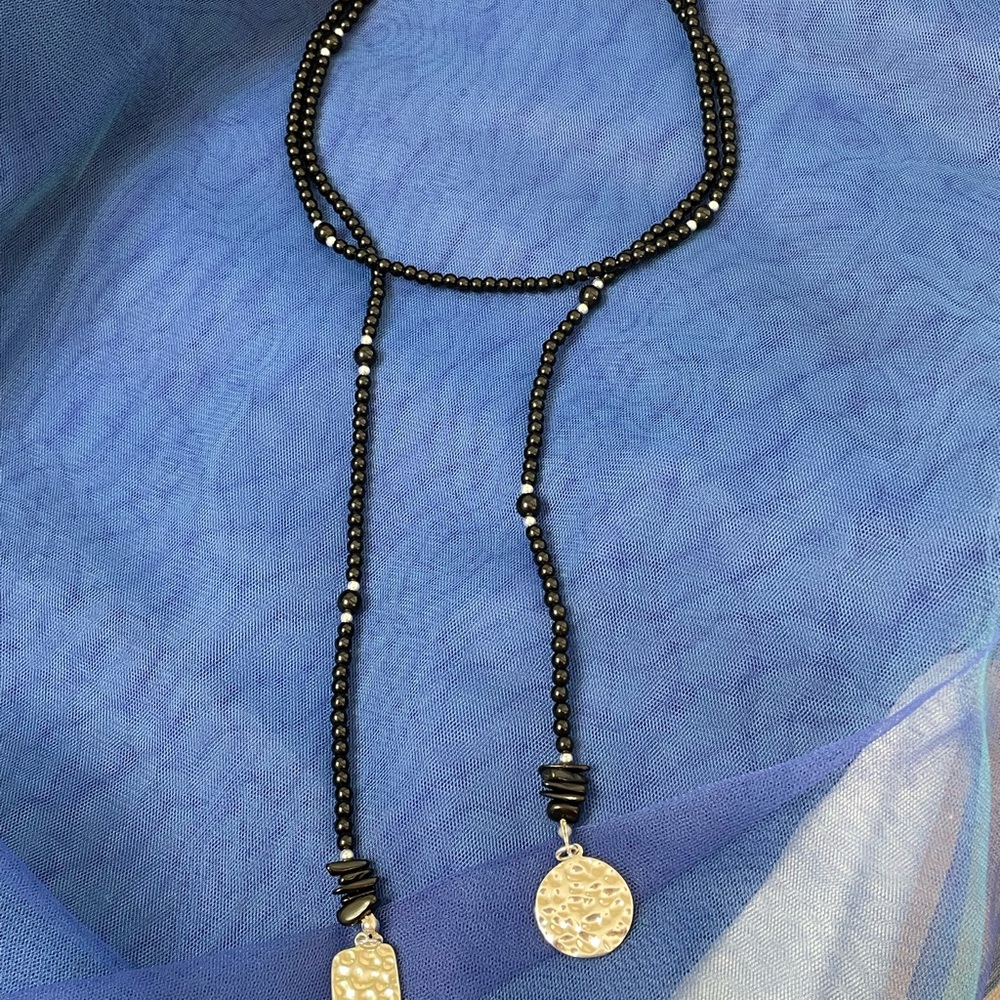 Genuine Silpada Garnet and Black Onyx Bead Lariat Necklace